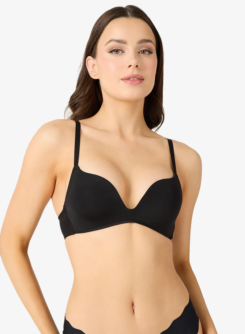 Ginger 2PC Seamless Non Wired Padded Plunge Neck Push Up Bra